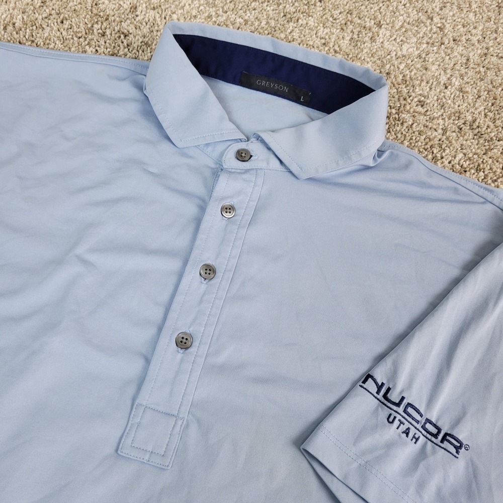 Greyson Mens Large Solid Blue Performance Stretch Golf Polo Short‎ Sleeve
